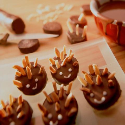 Schokoplätzchen-Igel mit Mandelstacheln Rezept - Rezept & Bild